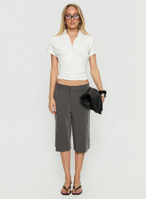 Chalia Ruched Collared Top White