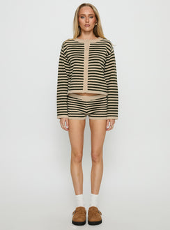 front view of model wearing Princess Polly Kollens Knit Cardigan Beige Multi Cropped Jumpers 