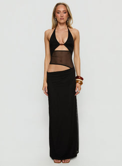 Dyanna Halter Mesh Maxi Dress Black