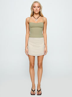 front view of model wearing Princess Polly Evanda Top Sage Sleeveless Sweetheart 