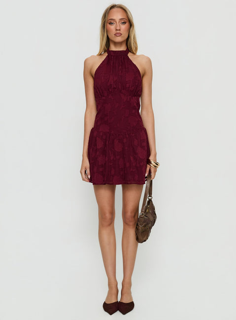 Devane High Neck Halter Romper Red