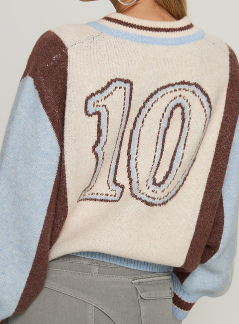 Brandyce Graphic Knit Jacket Blue / Chocolate