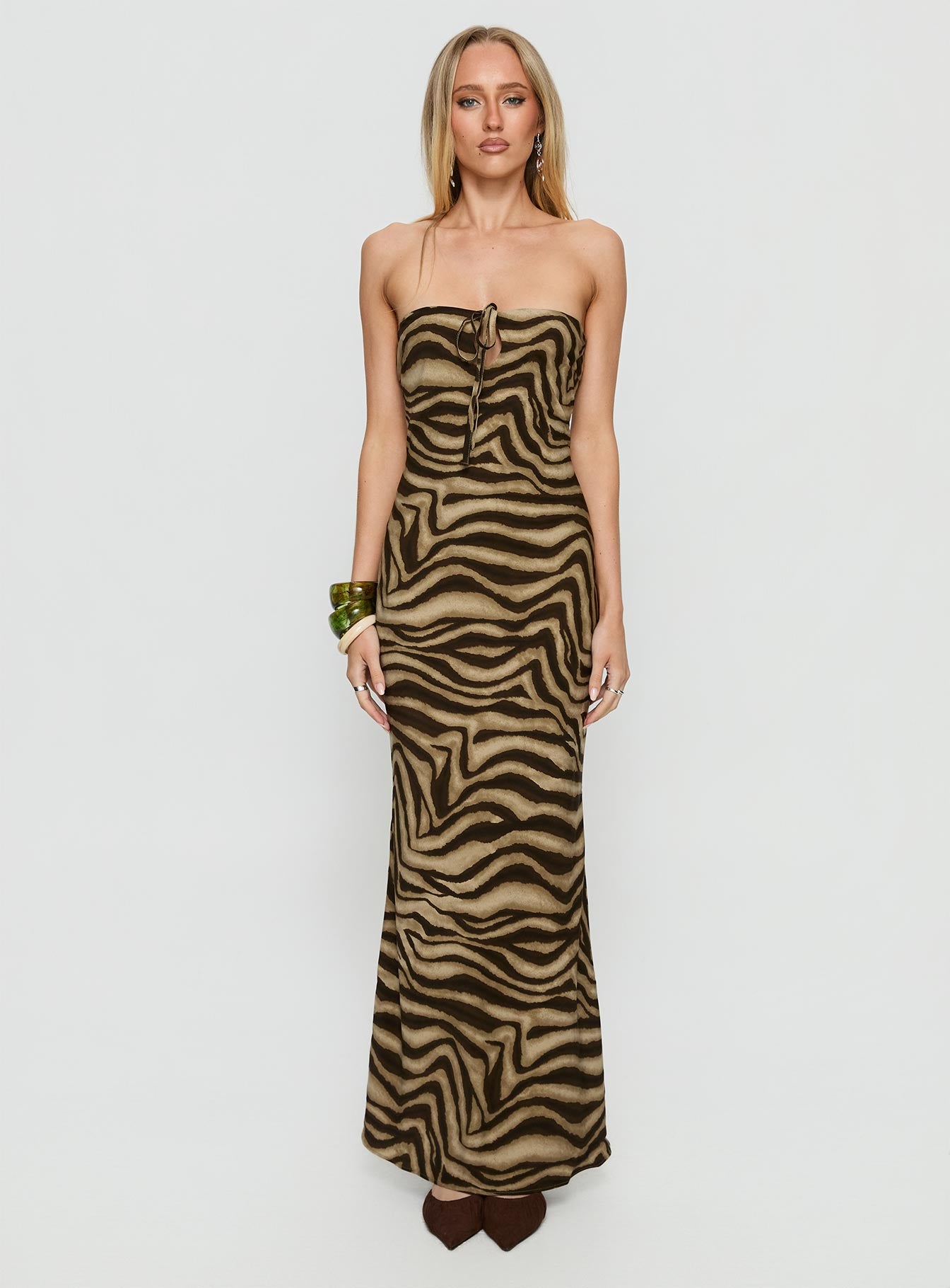 Carlina Strapless Keyhole Maxi Dress Dark Zebra