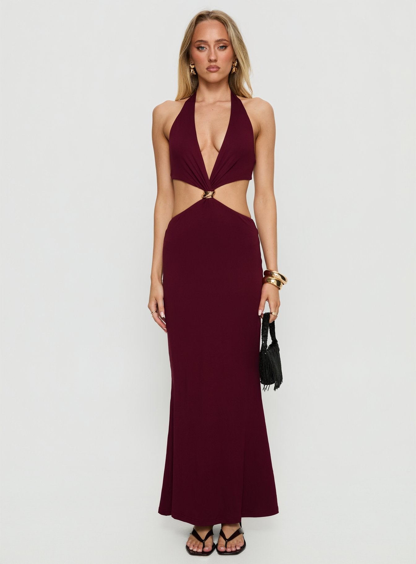 Idella Halter Cut Out Maxi Dress | Plum | Womens | Princess Polly Idella Halter Cut Out Maxi Dress | Plum | Womens | Princess Polly