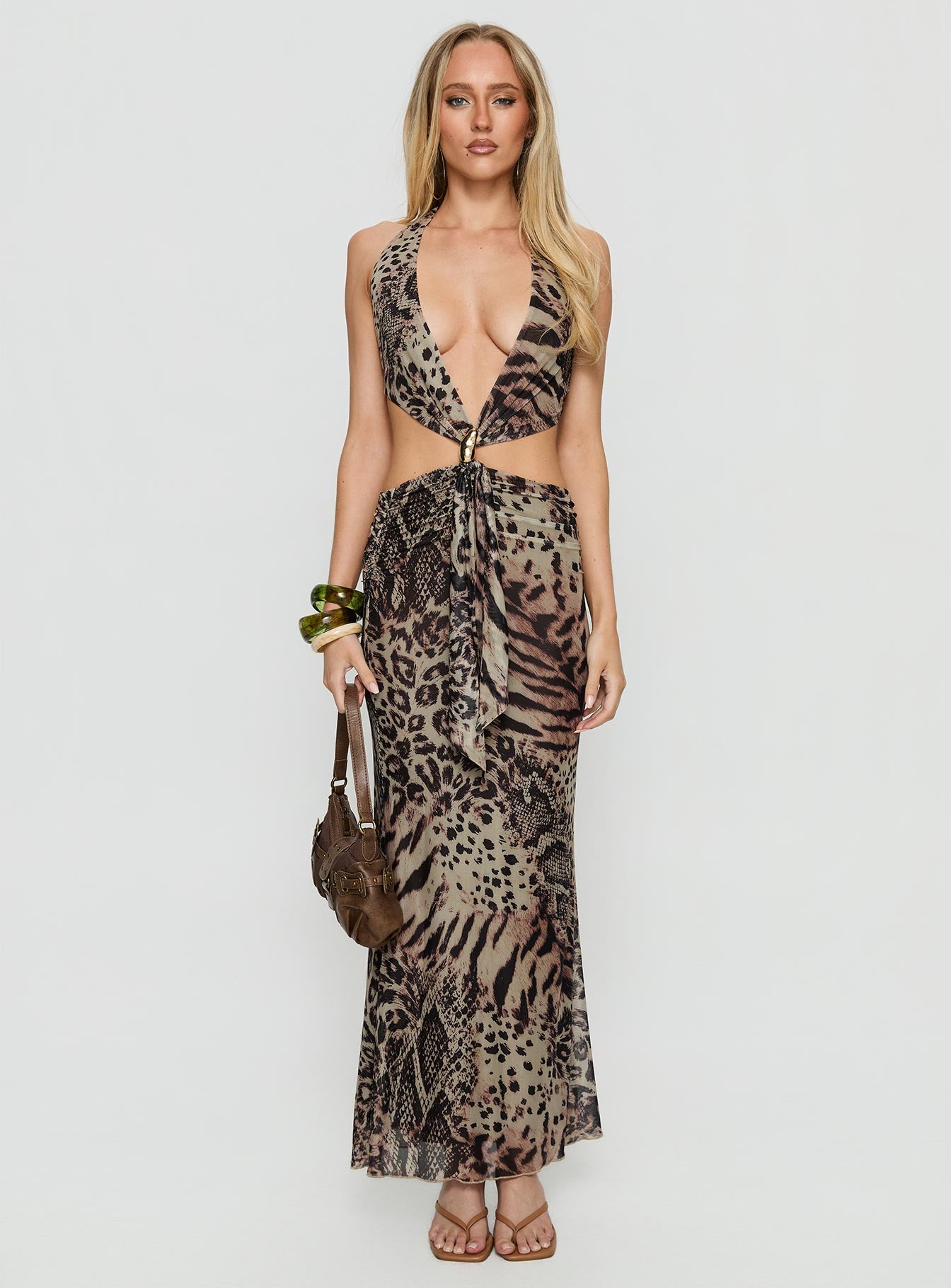 Karlita Halter Cut Out Maxi Dress | Leopard | Womens