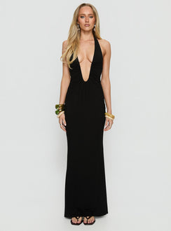 Emabella Plunge Halter Maxi Dress Black