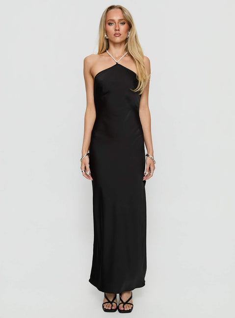 Beverie Pearl Halter Maxi Dress | Black | Womens