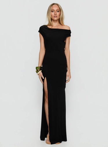 Corlee Draped Tie Back Maxi Dress Black