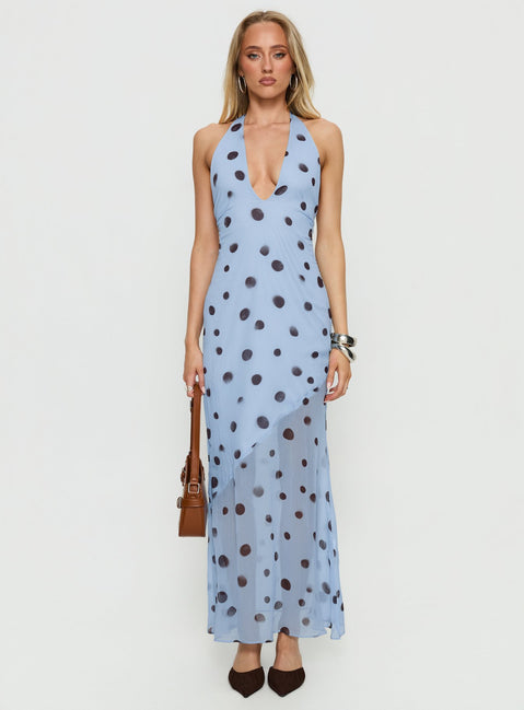 sheer dress blue Oralee Halter Sheer Maxi Dress Blue | Polka Dot | Blue | Polka Dot | Womens