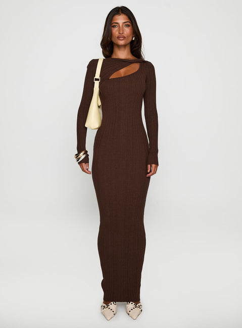 Gyselle Long Sleeve Maxi Dress Brown | Princess Polly Gyselle Long Sleeve Maxi Dress Brown | Princess Polly