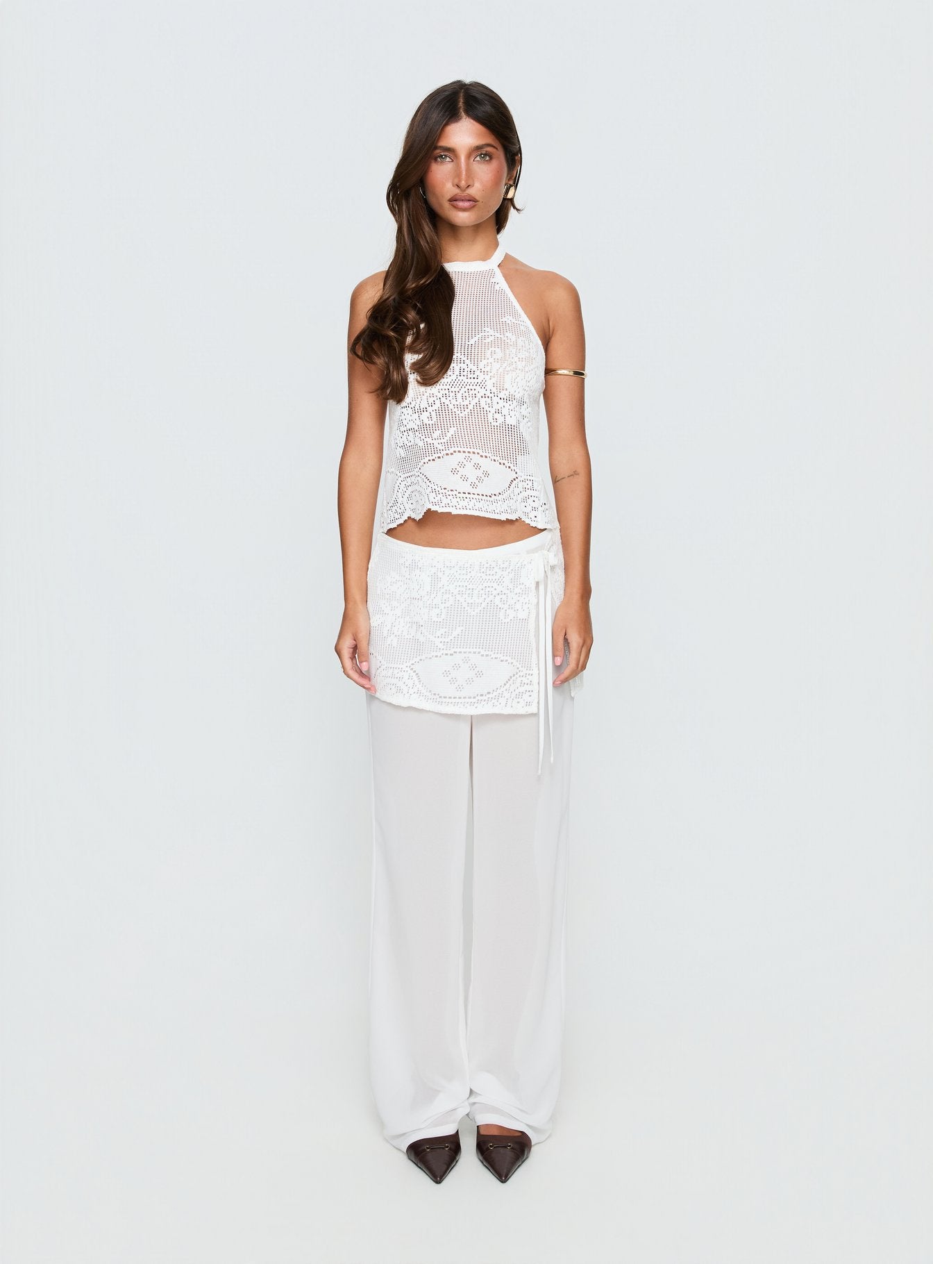Claudie Lace Halter Neck Top White