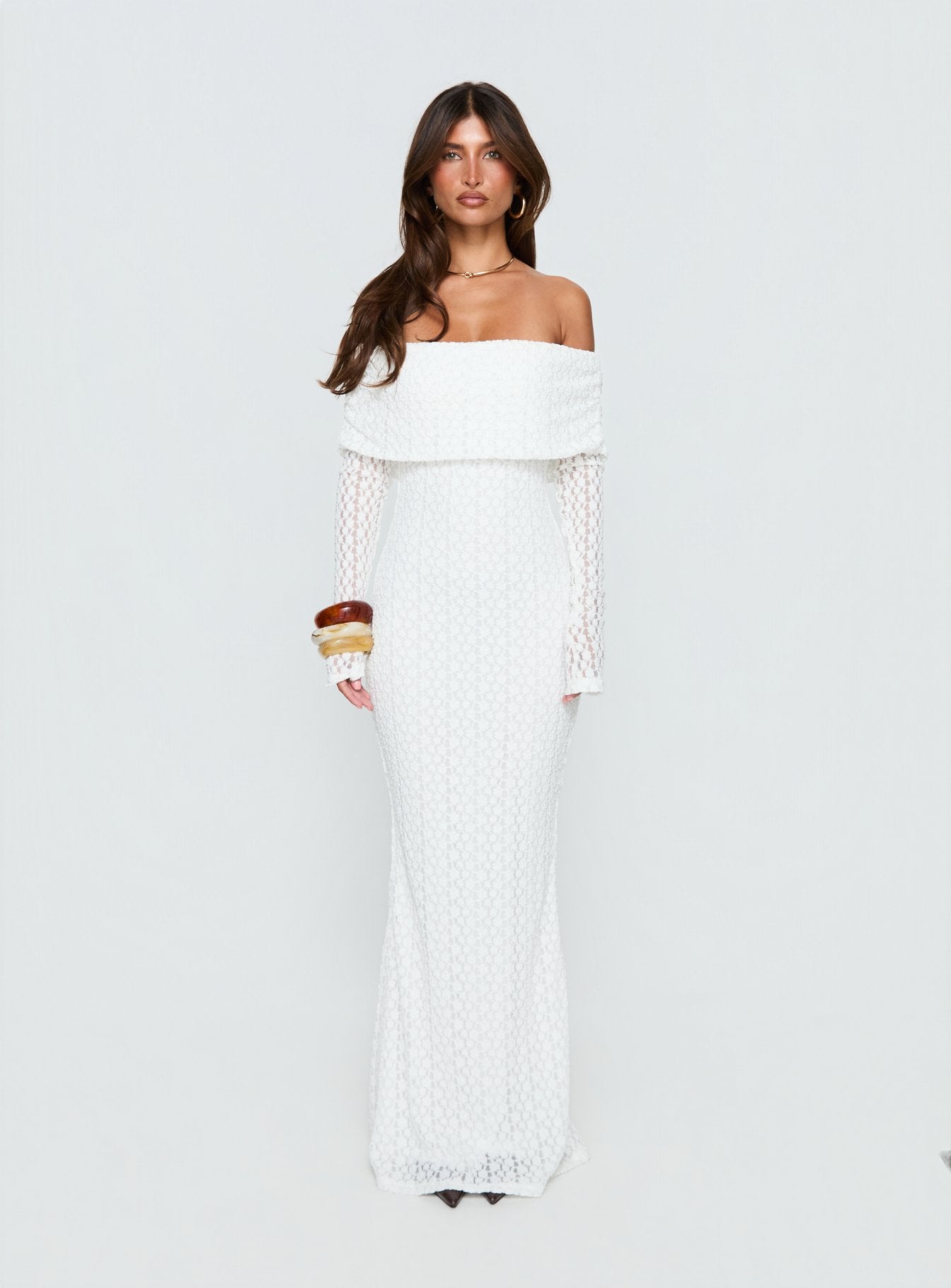 Sofenna Long Sleeve Off Shoulder Maxi Dress | White | Womens