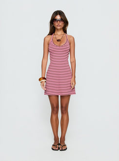 Klova Halter Mini Dress Pink Stripe