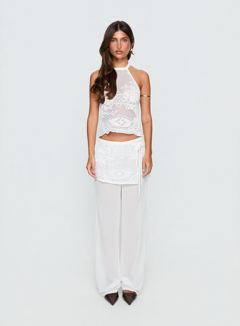 Claudie Layered Lace Straight Leg Pants White