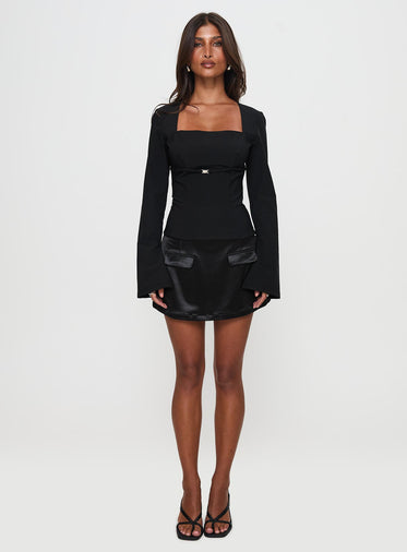 Flounce Long Sleeve Top Black