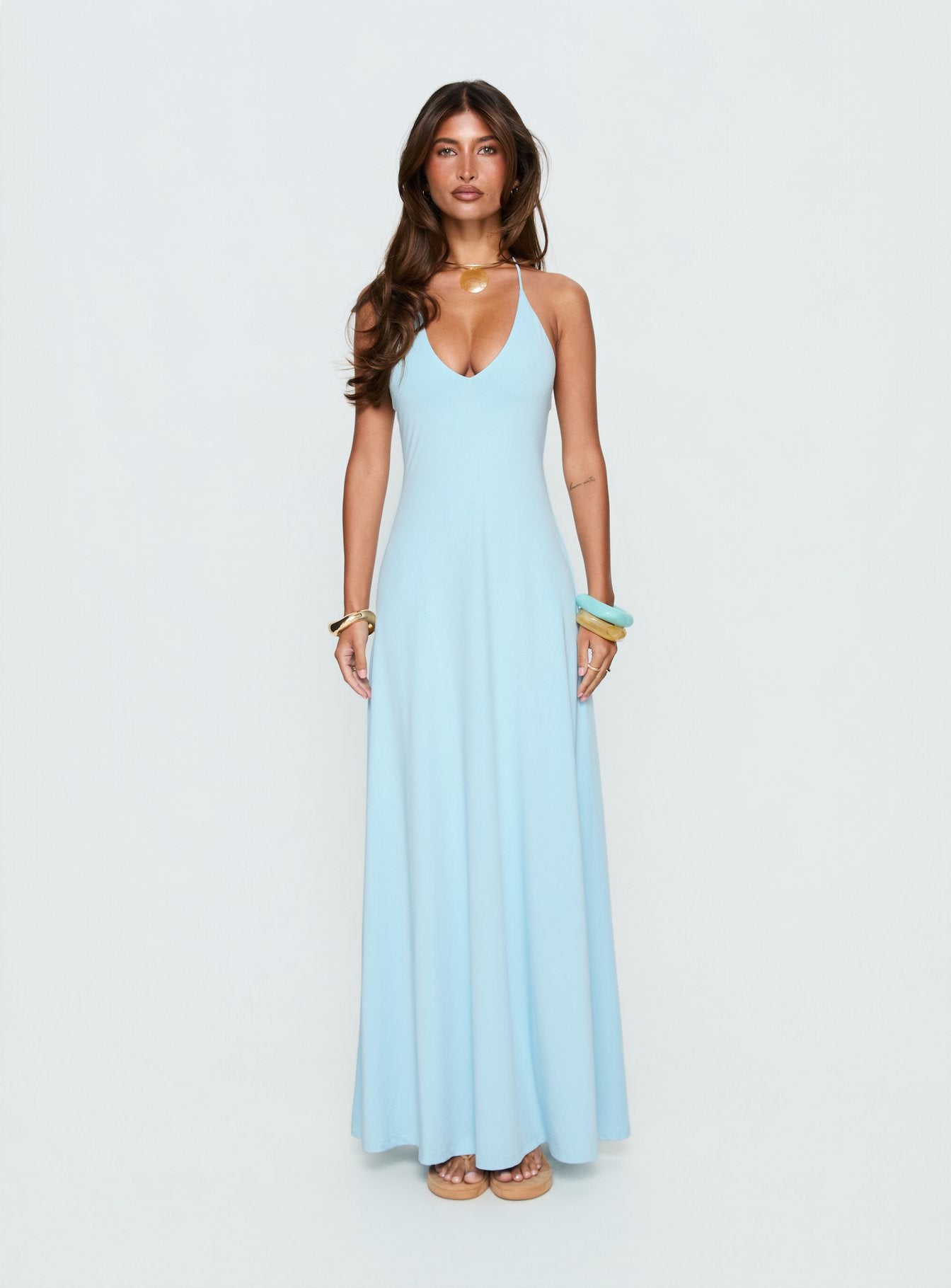 fitted lace wedding dress Palmas Halter Maxi Dress Baby Blue