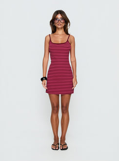 Rydar Scoop Mini Dress Red Stripe