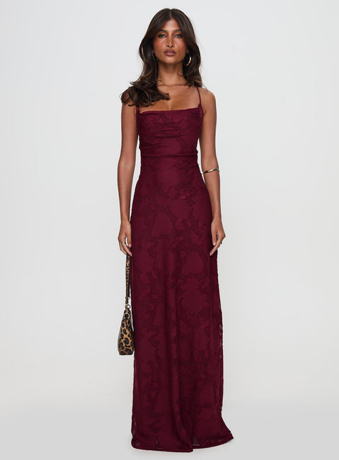 Princess Polly Women's Celena Floral Burnout Maxi Dress - Red - Maxi dresses Princess Polly Women's Celena Floral Burnout Maxi Dress - Red - Maxi dresses