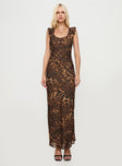 front view of model wearing Princess Polly Channelle Maxi Dress Leopard Scoop Neck 