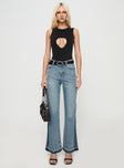 front view of model wearing Princess Polly Farleigh Flare Jeans Blue High Waisted 