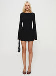 front view of model wearing Princess Polly Carters Long Sleeve Mini Dress Black High Neck 