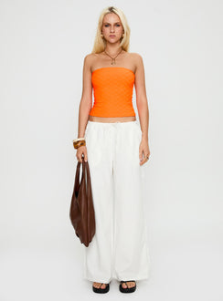 side view of model wearing Princess Polly Coolada Strapless Top Orange Sleeveless straight 