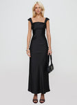 front view of model wearing Princess Polly Azura Off The Shoulder Maxi Dress Black Square Neck 