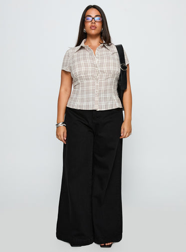 Cottesloe Blouse Top Brown Check Curve