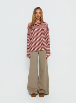 front view of model wearing Princess Polly Summits Flared Track Pants Latte Mid Rise Pants 
