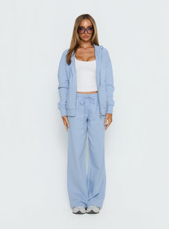 back view of model wearing Princess Polly All Day Straight Leg Sweatpants Icy Blue Mid Rise Pants 