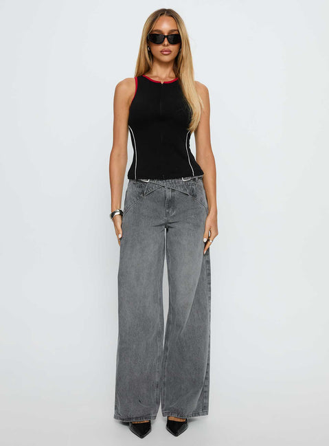 Alyna Zip Through Knit Top Black