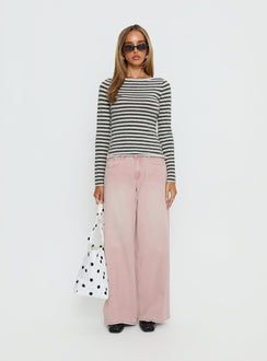 front view of model wearing Princess Polly Lucky Dip Mid Rise Straight Leg Jeans Washed Pink Mid Rise Jeans 