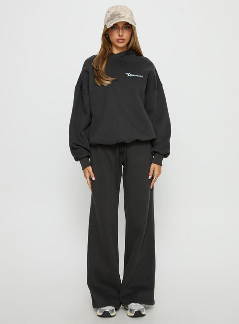 side view of model wearing Princess Polly Princess Polly Stargirl Hoodie Charcoal Longline Jumpers 