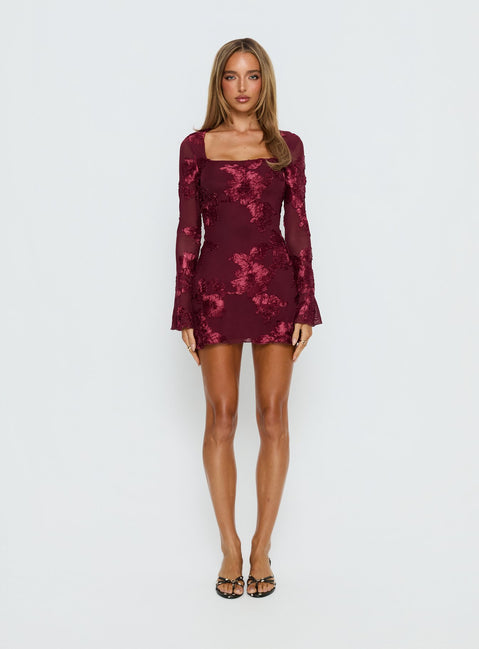 Better Love Long Sleeve Mini Dress | Burgundy Floral | Womens