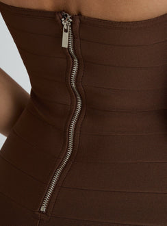 Justina Bandage Mini Dress Brown