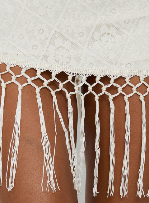 Porcelana Strapless Tassel Mini Dress Cream