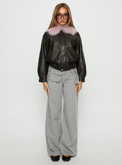 Brittanni Fluffy Collar Jacket Brown / Pink