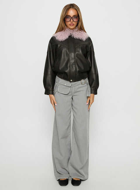 Brittanni Fluffy Collar Jacket Brown / Pink