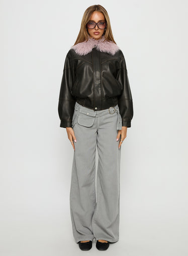 Brittanni Fluffy Collar Jacket Brown / Pink