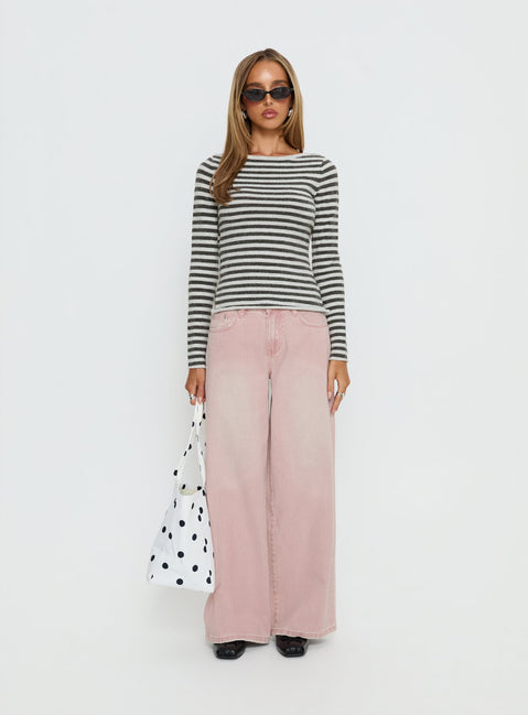 Annalyse Long Sleeve Button Detail Top Stripe