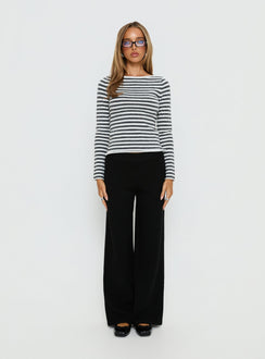 front view of model wearing Princess Polly Bekki Wide Leg Knit Pant Black High Rise Pants 