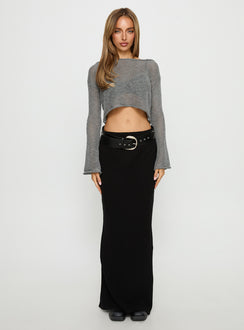 side view of model wearing Princess Polly Cafe Pari Sweater Charcoal cropped 