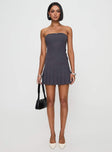 front view of model wearing Princess Polly Twin Flame Strapless Mini Dress Slate Grey Straight Neck 