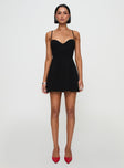 front view of model wearing Princess Polly Rummy Mini Dress Black Sweetheart Neckline 