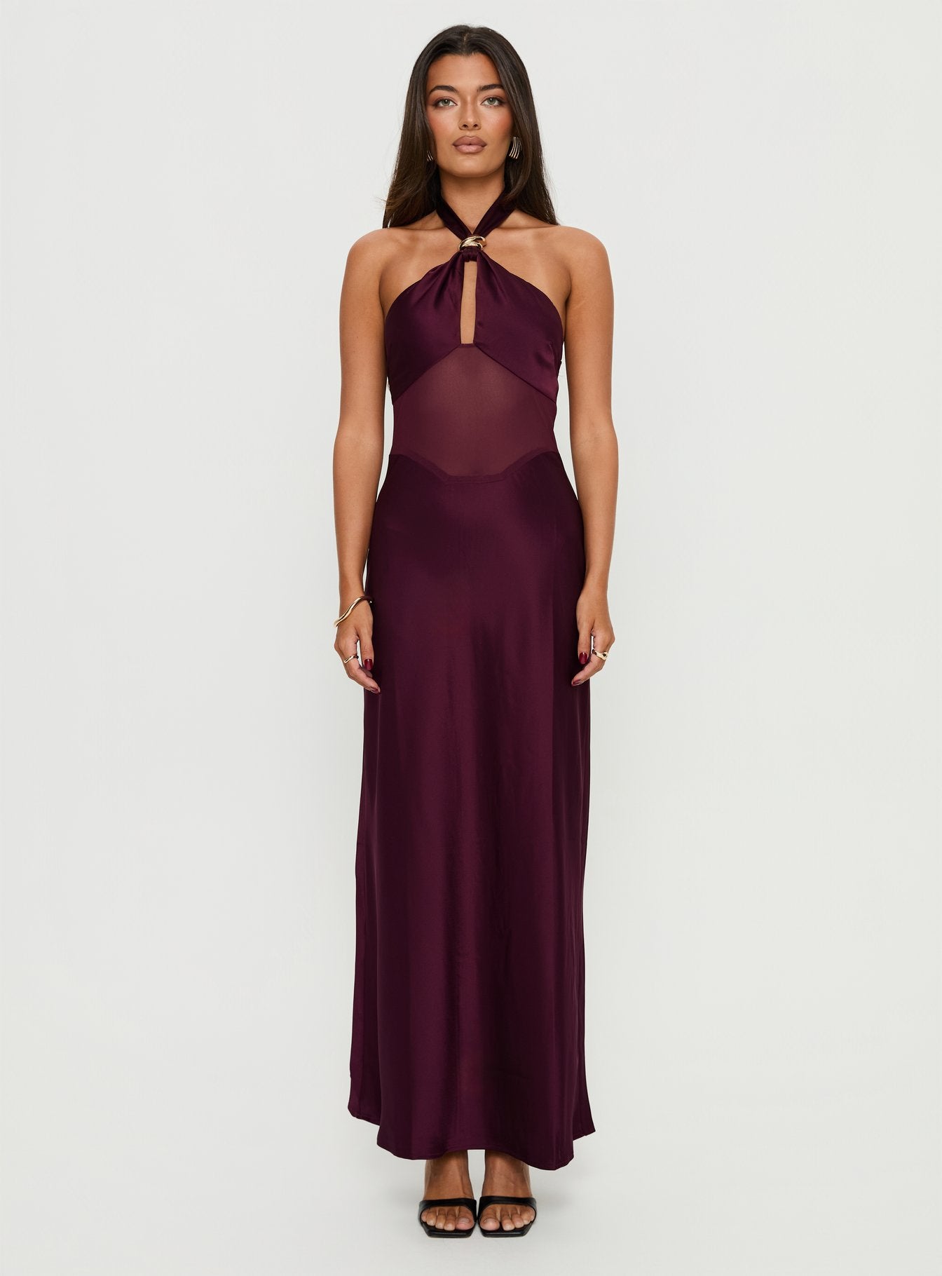 Rosario Halter Sheer Maxi Dress | Plum | Womens Rosario Halter Sheer Maxi Dress | Plum | Womens