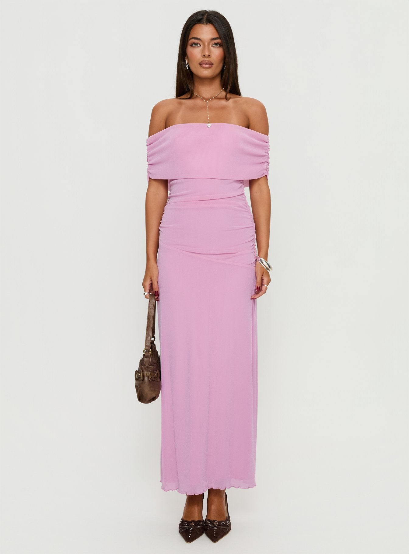 Penelopa Off Shoulder Maxi Dress Pink | Princess Polly