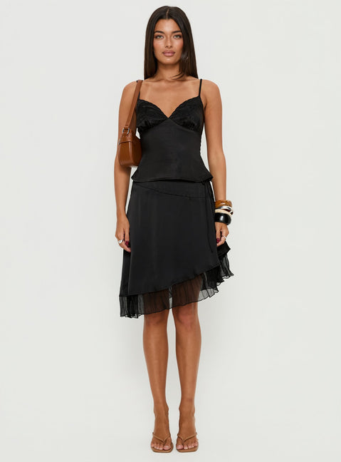 Aruba Satin Embroidered Cami Top Black