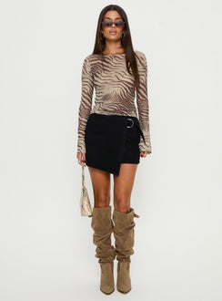   front view of model wearing Princess Polly Elinora Wrap Mini Skirt Washed Black Mini Skirts 