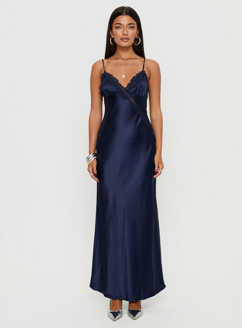 Madelene Lace V Neck Maxi Dress | Navy | Womens | Princess Polly Madelene Lace V Neck Maxi Dress | Navy | Womens | Princess Polly