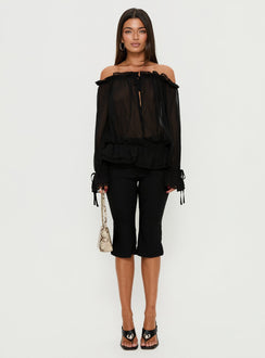 Madelina Frill Long Sleeve Top Black